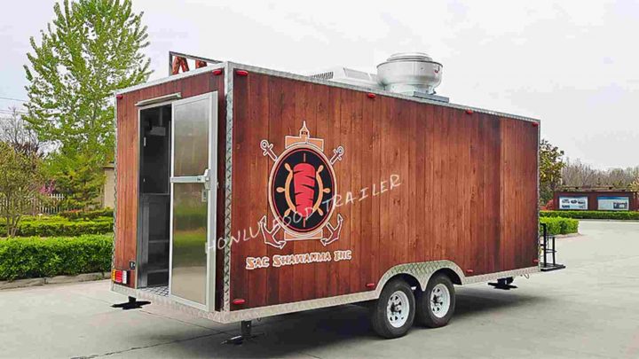 5M square food trailer with wood grain sticker (5)