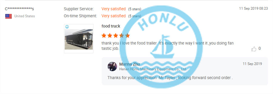 United States customer review on Honlu food trailer