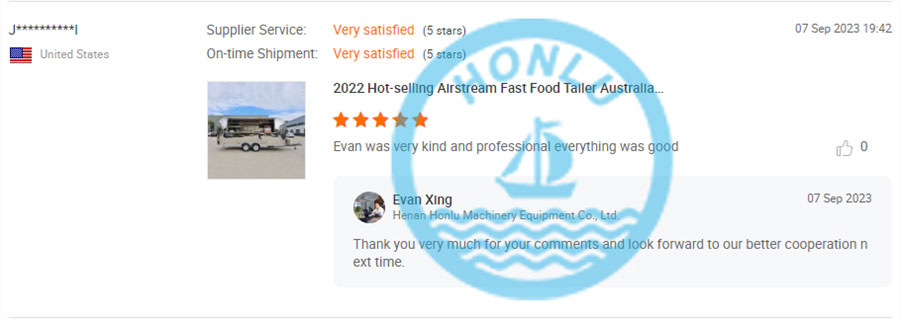 United States customer review on stainless steel food trailer