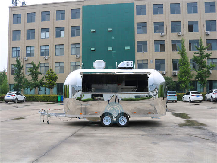 5m stainless steel food trailer front view