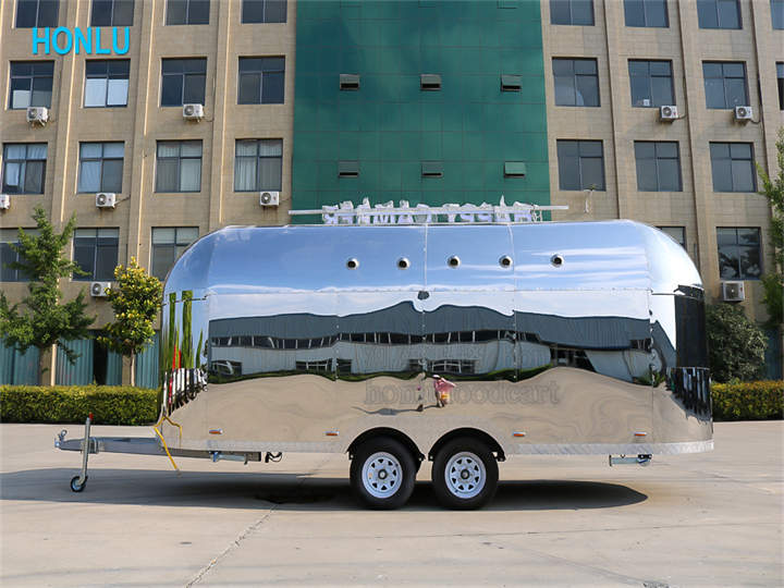 5.5m stainless steel food trailer back view